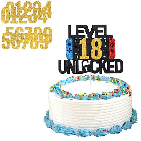 Gamer Cake Topper, Video Game Cake Topper, Level Unlocked Birthday Cake Topper, DIY Level Up Happy Birthday Cake Topper, Gamer Party Supplies for Kids Boys Girls Gamer (01-99 Years Old)