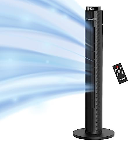 Air Pro Smart 38 Tower Fan- Oscillating Bladeless Fan with Remote - Tall Compact 3 Speeds Quiet Cooling Fan - Floor Standing Fan Perfect for Home and Office- LED Display, 4 Modes, 12 Hour Timer