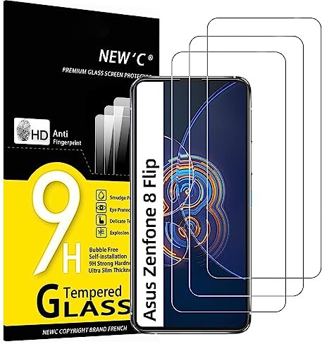 NEW'C Lot de 3, Verre Trempé pour Asus Zenfone 8 Flip, Film Protection écran - sans Bulles d'air -Ultra Résistant (0,33mm HD Ultra Transparent) Dureté 9H Glass