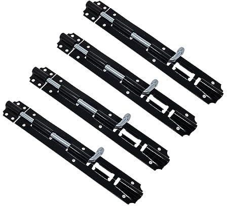 fiXte Türriegel, gerade, 20,3 cm, Schwarz, ideal zur Erhöhung der Sicherheit an Gartentoren, Schuppentüren, Innen- und Außentüren. Inklusive Befestigungsmaterial (4)