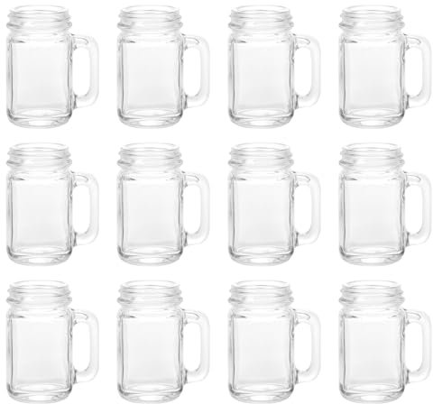 Uxcell Mason Jar Shot Glasses with Handles, 12Pcs 40ml/1.5 OZ Reusable Mini Mason Shooter Glass for Wedding Party Favors Home Bar Drinks Shot Favors Desserts