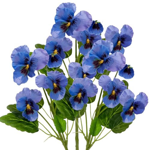 Oairse Juego de 5 flores artificiales de pensamiento, flores artificiales como flores reales de primavera, decoración para habitación de boda, hogar, salón, oficina, hotel, cocina, decoración, ramas