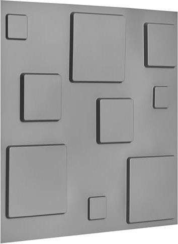 NOVECRAFTO 3D Blocks Effect Wall Panels - 6 Sheets Covering 16.15 sq ft (1.5 sqm) - Decorative Cladding Panel Size 19.6x19.6 (50x50cm) - Wall Tiles with 3D Blocks Design in Matte Grey Silver