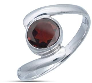 mantraroma Ring Damen Silber 925 Granat dunkelrot schlicht modern