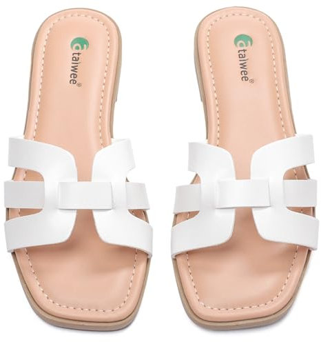 Ataiwee Sandalias planas para mujer - Zapatos casuales de verano para caminar para mujer.(2307018,WT/MF,43)