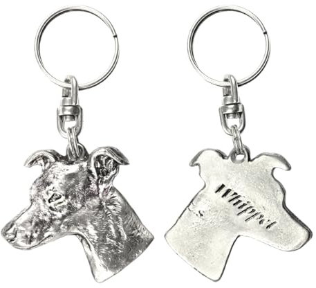 Art-Dog Niedlicher Hundeschlüsselanhänger - Exklusive Kollektion Whippet Schlüsselanhänger Hund - Versilberte Keyring mit 2,5 Schloss - 4,3x4,3x8,7cm