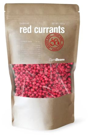 GymBeam Ribes Rosso Liofilizzato 100g, Gusto ed Aroma Autentici, Senza Additivi o Zuccheri Aggiunti, 100% Ribes Rossi Essiccati, Selvatici e Bio Liofilizzati, Ideali per Porridge, Yogurt, Frullati