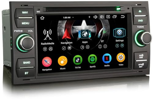 erisin [4+64GB] 8 Kern Android 14 Autoradio Bluetooth 5.0 für Ford S/C-Max Focus Galaxy Kuga Connect Fiesta Transit Wireless Carplay Android Auto GPS Navigation DSP WiFi Dab+ TPMS Touchscreen