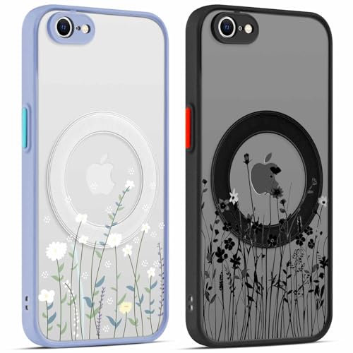 Xylota 2 Stück Magnetisch Hülle für iPhone 7 Plus/8 Plus 5.5'' Kompatibel mit MagSafe, Aesthetic Muster Matt Handyhülle, TPU Stoßfeste Kratzfeste Mädchen Schutzhülle für iPhone 8 Plus, Blume 02