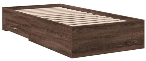 vidaXL Bettgestell, Bett mit Schubladen, Bettrahmen mit Sperrholzlatten, Einzelbett für Schlafzimmer, Schubladenbett, Braun Eichen-Optik 90x200cm Holzwerkstoff