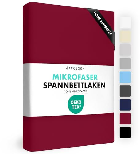JACOBSON Spannbettlaken 180x200-200x220, Premium Mikrofaser Spannbetttuch 160g/m², BOXSPRINGBETT & ÜBERLÄNGE (180x200cm - 200x220cm, Bordeaux)