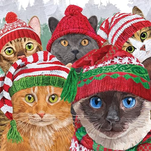 20 Servietten Winter Katzenwelt in Winterkleidung als Tischdeko. Papierservietten mit Motiv. Auch für Decoupage und Serviettentechnik 33x33cm