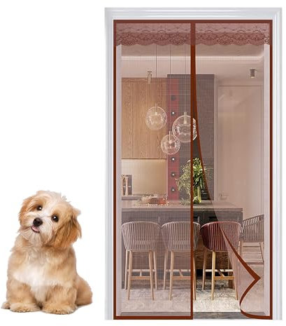 Magnetischer Fliegengitter-Türvorhang mit starken Magneten, magnetischer Türvorhang für Balkon, Wohnzimmer, Zimmer, 95 x 220 cm, Braun