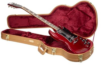 Crossrock Custodia in legno per chitarra elettrica Gibson SG, serie di design, in similpelle dorata, interno in velluto bordeaux, serratura – guscio rigido di alta qualità, Oro di lusso, SG Electric