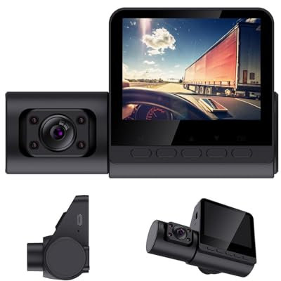 3 Channel Cam, Car Security Camera 360, 360 Dashs Camera for Night Vision 2.4in Ips Screen Parking Monitor Waterproof 1080p Led Light Loop Recording 170°wide Angle