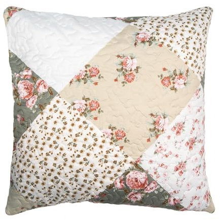 Clayre & Eef Kissenbezug 50x50 cm Grün Beige Polyester Blumen Dekokissenbezug