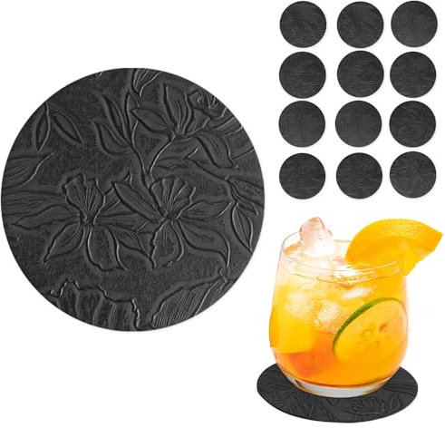 Czzmy Untersetzer Gläser 12er Set,Doppelseitigen Untersetzer aus Kunstlede Leder,Glasuntersetzer,Glas untersetzer Set,Tischuntersetzer Lederoptik Untersetzer(12-Schwarz)