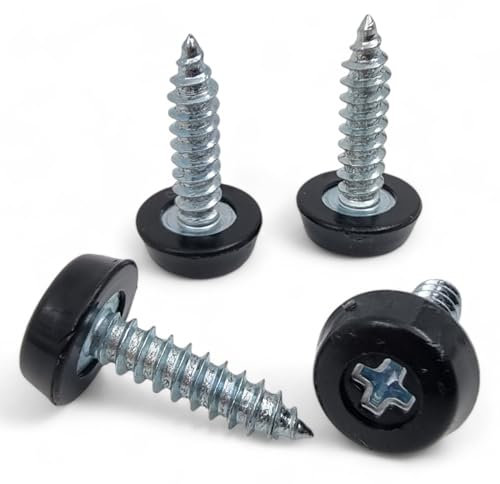 x4 Black Oversized Number Plate Screws With Caps, License Plate Screw Cap Car License Plate Fixing Devices