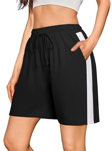 Litherday Pantaloncini Donna Estivi 100% Cotone Shorts Sportivi Larghi con Tasche Vita Alta Traspiranti per Jogging Ciclismo Yoga Fitness Casual Nero L
