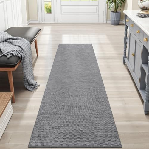 DEXI Tappeto Cucina Antiscivolo Lavabile 43.5 x 150 cm, Lungo Passatoia Corridoio Assorbente, Rimozione Della Polvere, Tappeti Runner Facile da Pulire per Ingresso, Lavanderia, Grigio