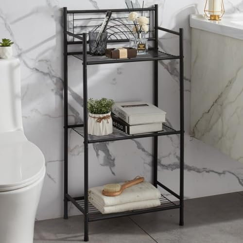 Bathroom Shelving Unit Tower Storage Rack Shelves 3 Tier Floor Standing Wire Metal Industrial Rack Multipurpose Freestanding Industrial Storage Organizer For Kitchen Bathroom Laundry 44* 27* 91cm