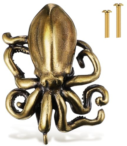 DOITOOL Oktopus Schrankknopf Aus Gebürstetem Messing Vintage Möbelgriff Für Schubladen Schränke Und Kommoden Nautischer Türgriff Für Wohnkultur Einfach Zu Montieren