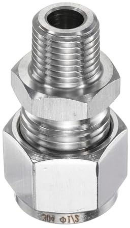 sourcing map Compression Fitting 1/2 Tube OD x 1/4 PT Male Thread Stainless Steel Straight Coupler Adapter Compression Tube Pipe Fitting Connector for Oil Gas Water