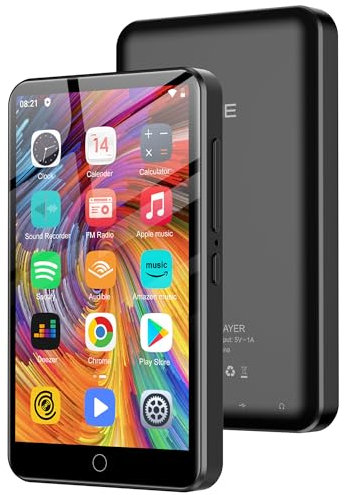MP3 Player with Bluetooth and WiFi, 80GB Android MP3 MP4 Player, 4.0 Kids Music Player with Spotify, YouTube, Amazon Music, Deezer, Play Store, Speaker, FM Radio, Support Up 1TB (Black)
