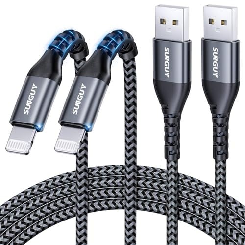 SUNGUY iPhone Ladekabel 2m, 2Stück MFi Zertifiziert USB auf Light-ning Kabel Nylon Ladekabel Schnellladekabel Kompatibel mit iPhone 14/13/12/11 Pro Max Mini Xs 8 7 6 5 Plus, iPad Air/Mini
