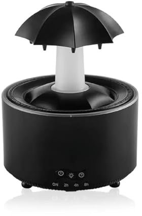 7-Color Rotating Umbrella Humidifier With Rain Drop Effect, 300ML Small Aroma Diffuser, Remote & Timer - Funny Gift for Kid, Teen, Women (Black)