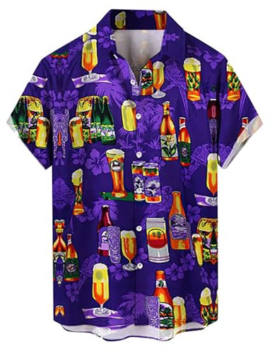 Celucke Oktoberfest Hemd Männer Bier Festival Party Shirt 3D Druck Kurzarmhemd aus Polyester Lustiges Karnevalskostüm Sommer Freizeithemd Bunthemd Hawaiihemd Gr. S-3XL (Wählbar)