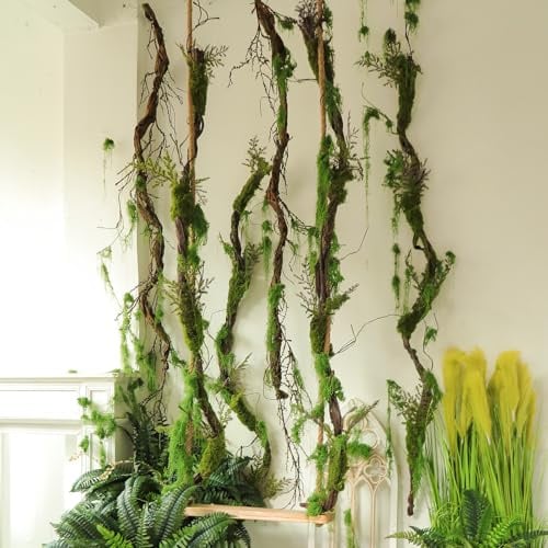 CONGZHANHH 78 Large Bendable Fake Tree Trunk Branch Wall Hanging Moss Vine | Artificial Plants Leaves Grapevine Faux Thick Tree Twig Greenery Stems Cherry Blossom Garland for Halloween Forest Decoration