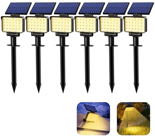 Solpex Solarlampen für Außen, 6 Stück 24 LEDs Solarleuchten für Außen | 3 Helligkeit, IP65 Wasserdicht Solar Gartenleuchten für Außen, Solar Strahler Aussen für Garten, Weg, Terrasse (Warmweiß)
