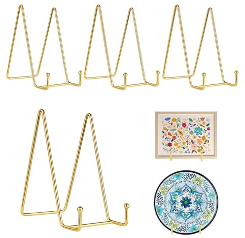 Hiuyavy Plate Holder Easel Display Stand, 4PCS 6 Inch Metal Plate Stands, Plate Stands for Display Tabletop Picture Stand for Photo Pictures Decorative Dish (Antique Bronze Gold)