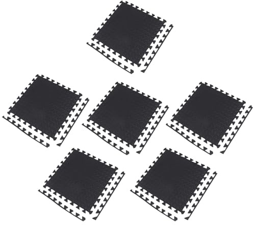 GRIRIW Tapis de Sol Sport en Eva Noir, 6 Pièces, à Emboîter, Antidérapant et Amortissant, pour Salle de Sport à Domicile, Yoga et Couloir