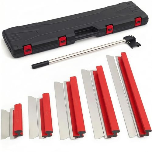 Lot de spatules de surface professionnelles (20, 40, 60, 80, 100 cm) avec manche télescopique et étui de rangement, en acier inoxydable pour cloisons sèches, murs, plafonds, travaux de plâtre