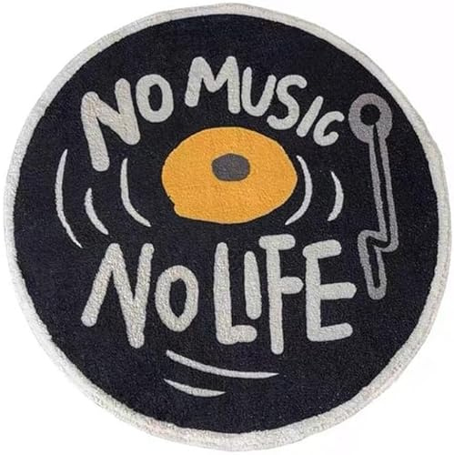 Wokii schwarzer CD-Teppich, rutschfest, runde Deko für Wohnzimmer | Waschbarer Teppich, weich, Blickfang für Wohn- & Schlafzimmer, perfekt für Musik-Fans. Pflegeleicht.