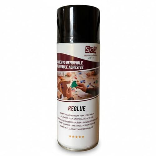 REGLUE Spray Adhesivo Reposicionable 400 ml – Pegamento en Spray Reutilizable – Adhesión Temporal para Tela, Papel, Cartón, Plástico y Corcho – Se Pega y se Retira sin Dañar