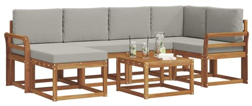vidaXL Outdoor-Sofagarnitur mit Kissen 7 pcs Natürlich und Hellgrau, Garten, modern, langlebiges Outdoor-ecksofa-Set, Patio-Lounge-möbel, terrasse-innenwohnen-Komfort