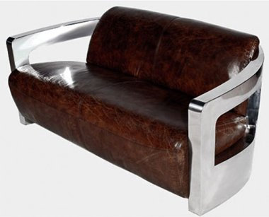 Design-Clubsofa Mars 2 Sitzer Chrom und Vintage-Leder Vintage Cigar (Dunkelbraun) Echtleder Sofa Couch