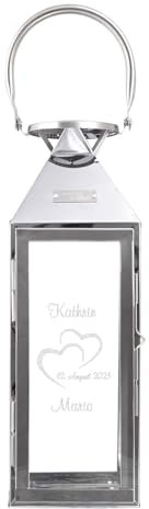 Hochzeitstag Geschenke für Paare | Personalisierte Laterne mit Gravur | Edelstahl Windlicht für drinnen und draußen Indoor Outdoor | Hochzeitstagsgeschenke für Männer und Frauen | Weiß 28 cm