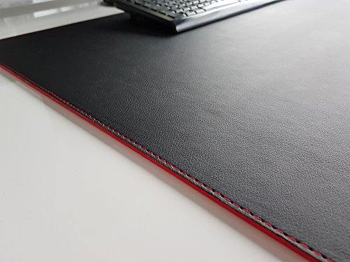 Schreibtischunterlage sanft lux Leder 60 x 40 Schwarz Rote Naht