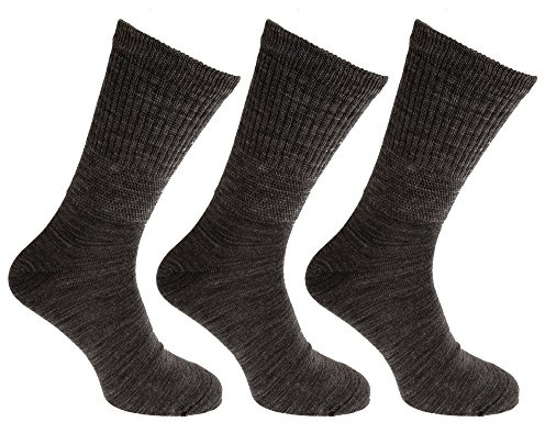 Universal Textiles Mens Lambs Wool Blend Diabetic Extra Wide Socks (3 Pairs) (6-11) (Charcoal)