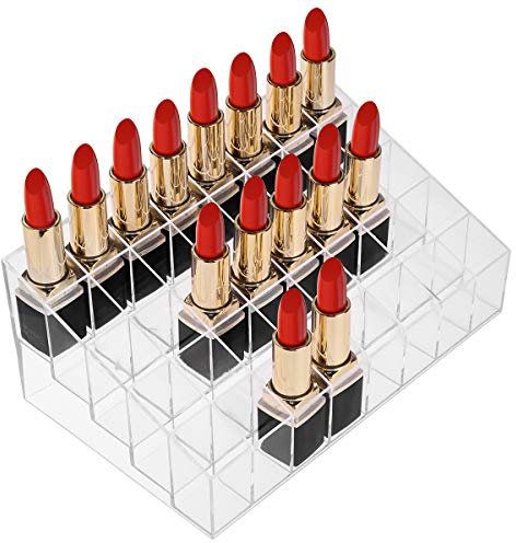 Benbilry Lippenstifthalter für 40 Lippenstifte, Acryl, mit 40 Fächern (in einer 8x5 Anordnung), Ständer für Kosmetik, Make-up-Organizer für Lippenstift, Pinsel, Flaschen und mehr, farblos, 40 slots