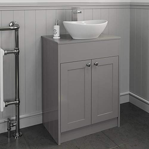 Park Lane 600mm Grey Traditional Vanity Unit Countertop Bathroom Furniture Round Basin