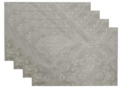 Elrene Home Fashions Caiden Elegance Damask Fabric Placemats (Set of 4), 13 x 19, Silver