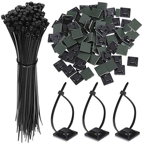 Faburo 200 Pcs Unidades abrazaderas plástico para Cableado | Soporte de Base de Atar Cable adecuado de negras electricista, Nylon Cables (Longitud 15cm, Anchura 2.5 cm)