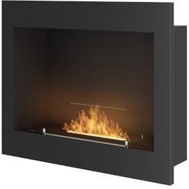 Chimenea de pared de esquina empotrada de bioetanol con vidrio protector incluido Marco de acero inoxidable negro semi mate (60 cm a la izquierda)
