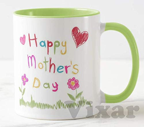 Taza de cerámica con texto en inglés «Happy Mother Day (verde), diseño de texto infantil, 11oz