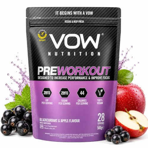 Vow Pre Workout Advanced Complex with Creatine, Beta Alanine, Caffeine, Improve Energy & Focus (Blackcurrant & Apple)